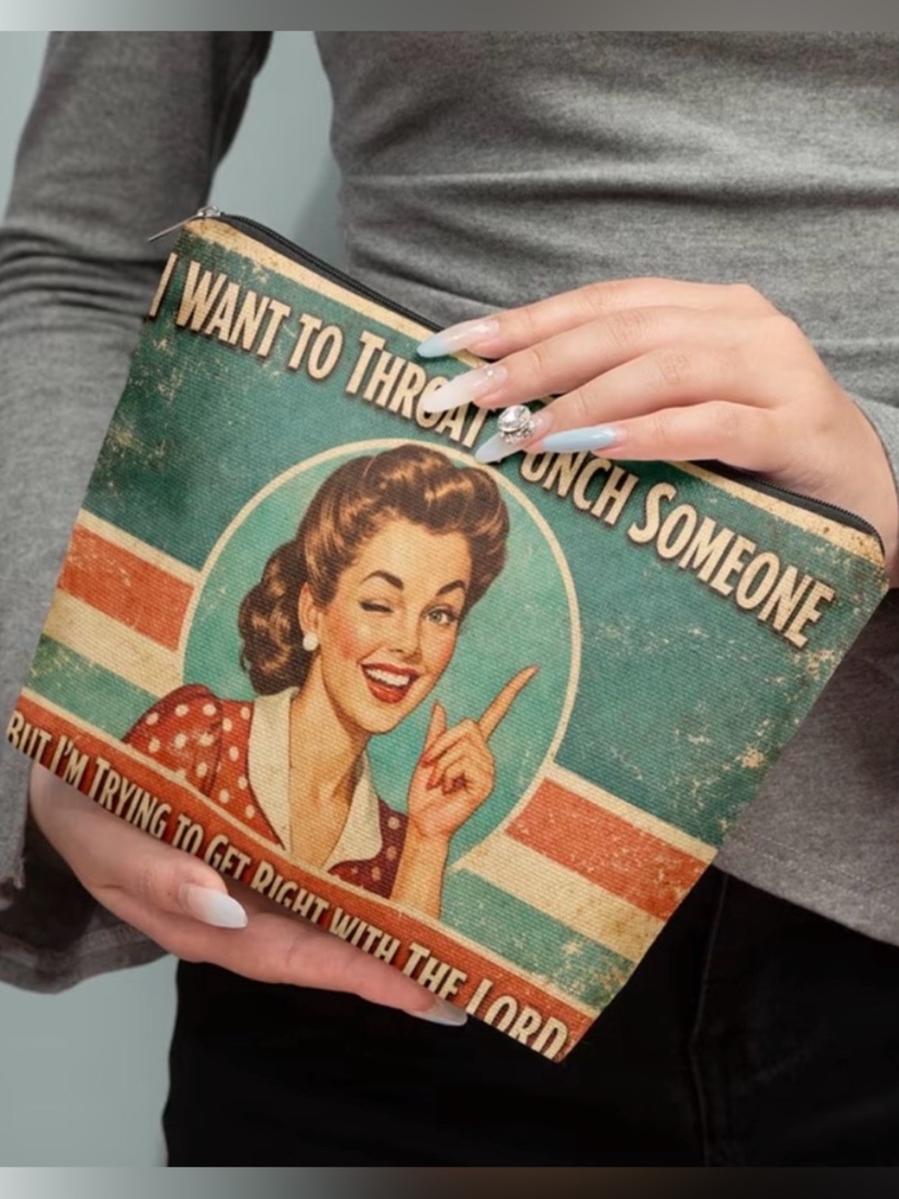 Vintage Throat Punch Linen Makeup Bag - NWT/NIP - Picture 4 of 5